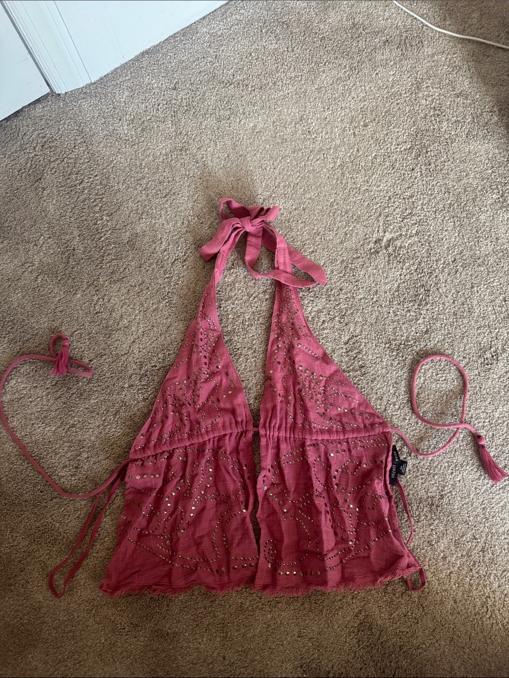 Urban Outfitters Pink Halter Eyelet Bandeau Top
